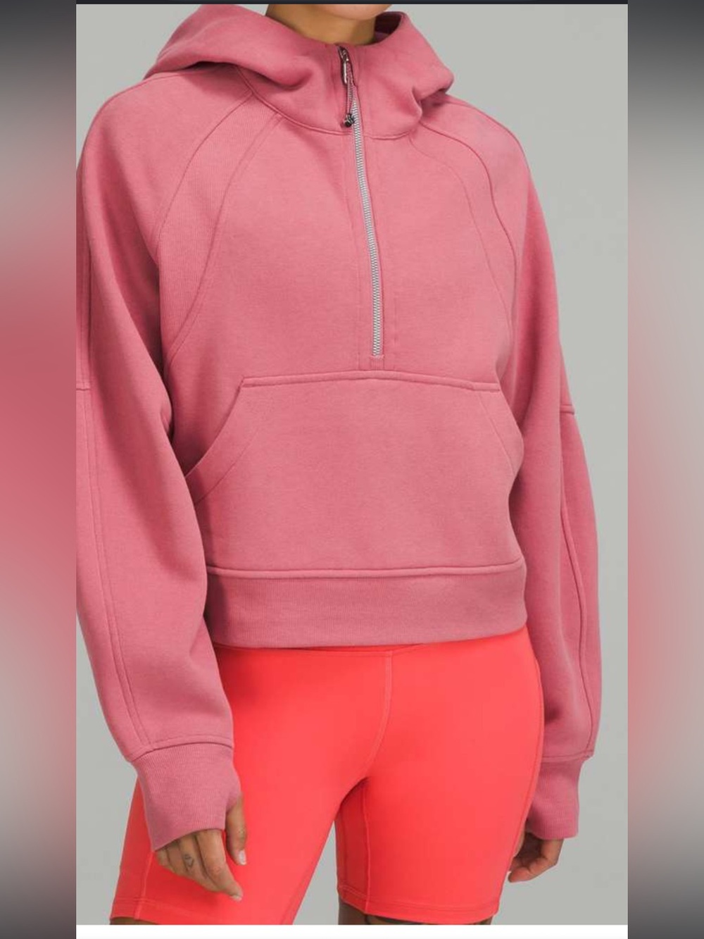 M/L Scuba Oversized 1/2 Zip Hoodie, dark Pink